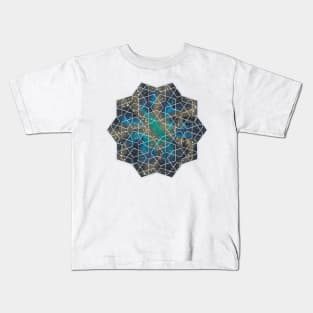 Galaxy artwork with geometric pattern and silver lines Kids T-Shirt